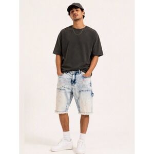 Men's 30 Carpenter Shorts Acid Wash Paint Splatter Streetwear Jorts - Decibel